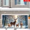2D Flat 1 Christmas Garage Door Polyester Banner - Snow Forest Reindeer Scene, Suitable for Winter Holiday Party Decoration