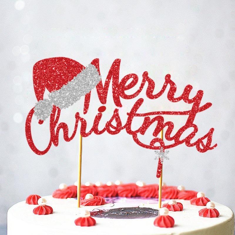 

1pc Christmas Cake Decoration Card Merry Christmas Plugin, Christmas Hat Theme Cake Card Cute Xmas Tree Cake Decor