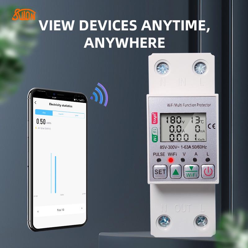 WiFi Smart Circuit Breaker with Over/Undervoltage Protection, Tuya App Control, Auto Reclosing, and Prepayment Electric Meter.