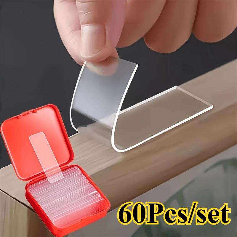 60Pcs/Box Double Sided Mounting Sticky Wall Strips Clear Mounting Strong Sticky Wall Strips Transparent Tape Without CroppingPinstriping Tape 3