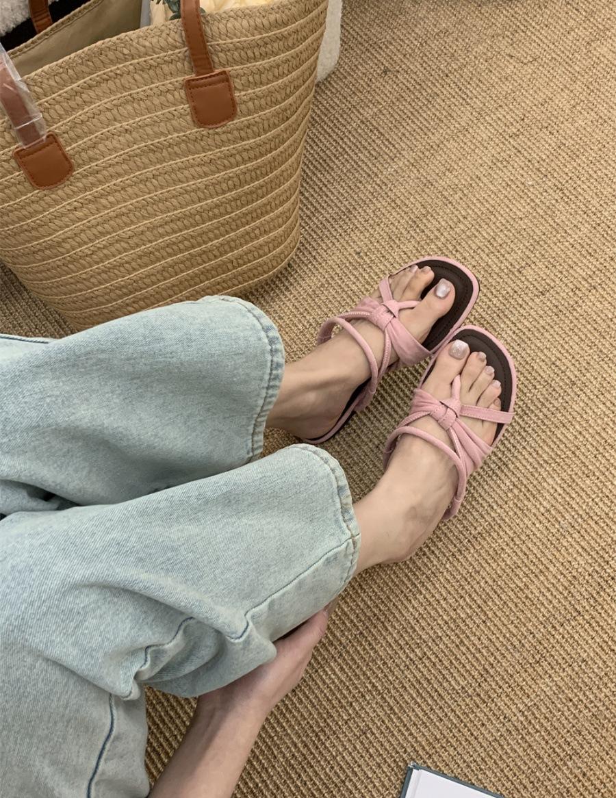

Mezzanine sandals women s thick heel 2025 new summer low heel shoes cross strap suede retro Roman shoes women s shoes 40 розовый