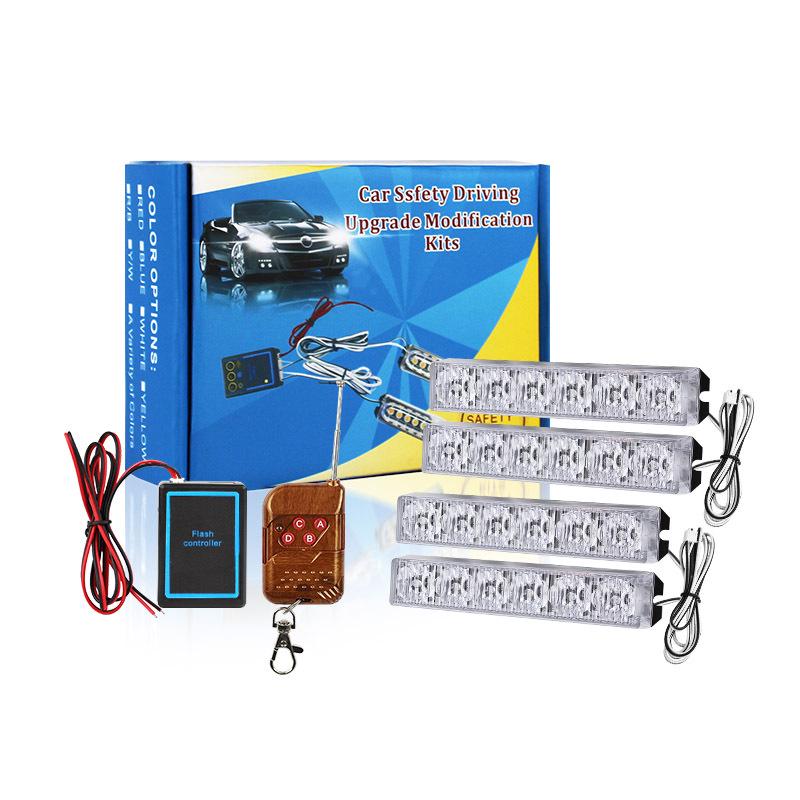 Car Grille LED Warning & Atmosphere Light - Motorcycle-Compatible, One-to-Four Flashing Net Light