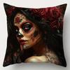 4PCS Skull Print Pillow Cases: Day of Dead Face Paint & Roses, Mysterious Glam for Parties, Home, Car (No Insert)