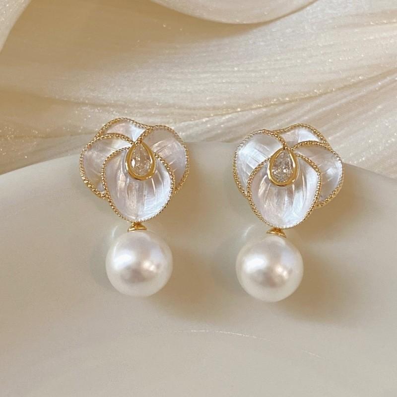 Pinkdudu  Resin Bead  Zinc Alloy Earrings Flower Drip Glaze Trendy Stud Earrings Women Jewelry PD2275