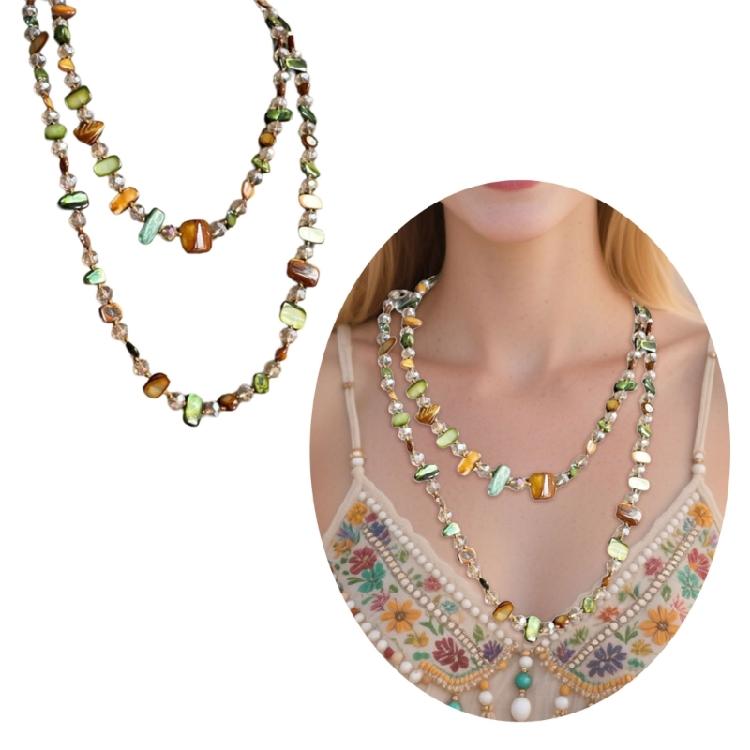 Collana Bohémienne con Perle di Conchiglia Naturale Design a Doppio Strato Leggero Catena per Clavicola da 120 cm Accessori Gioielli