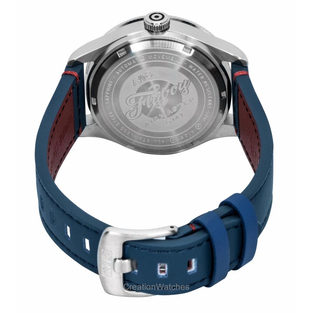 AVI-8 Flyboy Airmaster GMT Kokpitově modrý kožený řemínek Modrý ciferník Automatické AV-4128-04 Pánské hodinky