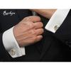 Used [New] Rockyu Cufflinks Men's Stylish Silver Watch Cuffs Mechanical Round Cufflinks Circular Antique Watch Amethyst Zirconia Stainless Steel