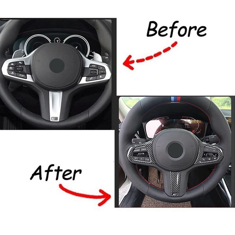 For BMW- 3 Series G20 G28 - Carbon Fiber Steering Wheel Panel Cover Trim Decoration Sticker Interior Accessories