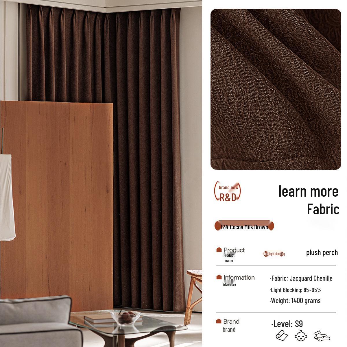 Double-Sided Blackout Chenille Jacquard Curtains Retro French Style for Living Room and Bedroom Whole Roll/Per Meter (No Processing)