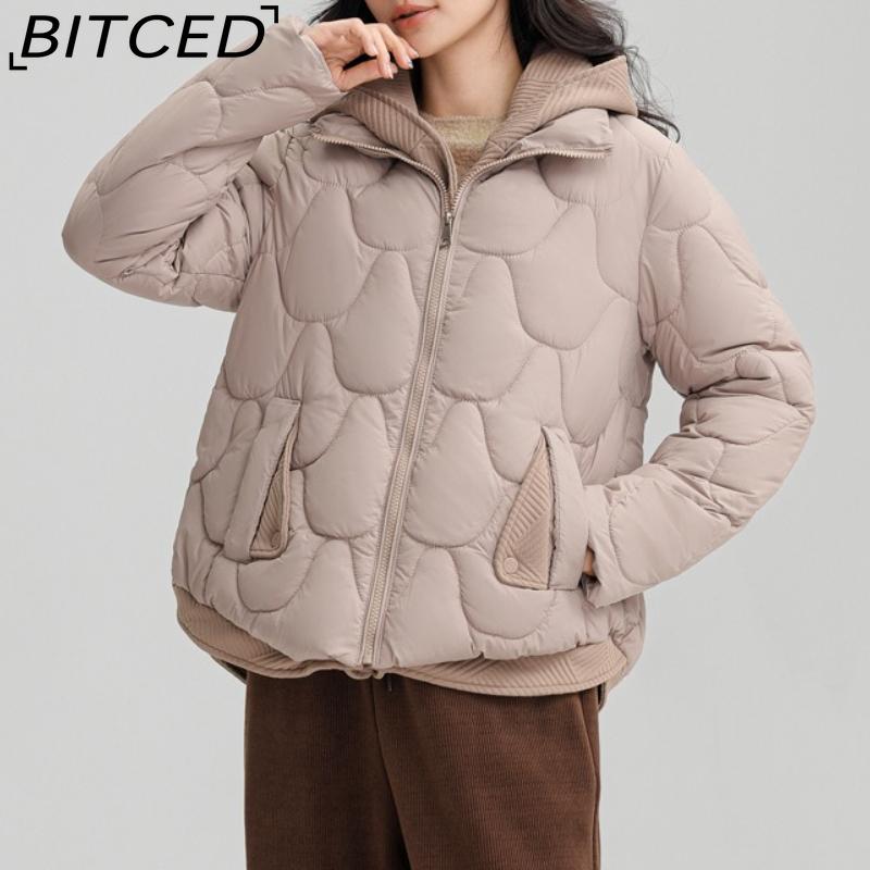 

BITCED Winter Cropped Oversized Down-Filled Quilted Jacket with Hood Thickened Padded Coat Slimming Trendy Cotton Jacket XXXL хаки