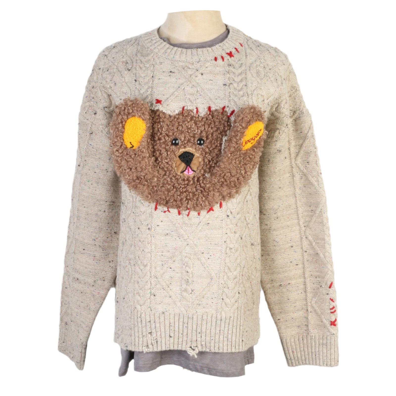 

Korean Style Color Block Cartoon Patchwork Loose Long Sleeve Knit Sweater for Women S
