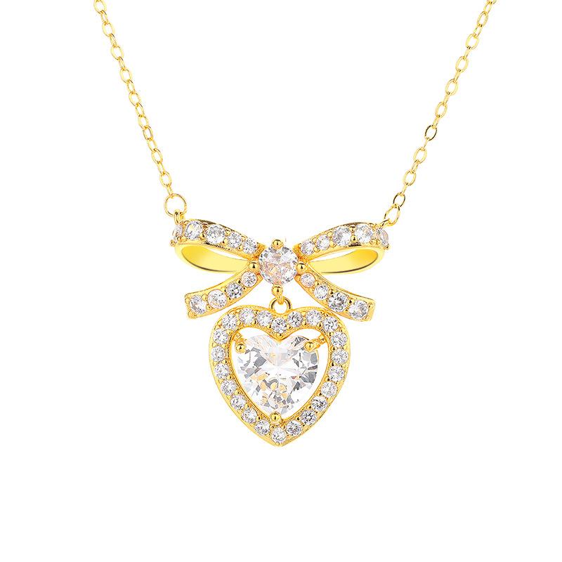 4 Carat Love Bow Necklace Women'S Large Gold-Plated Light Luxury High-End Collarbone Chain Pendant Fashion Jewelry