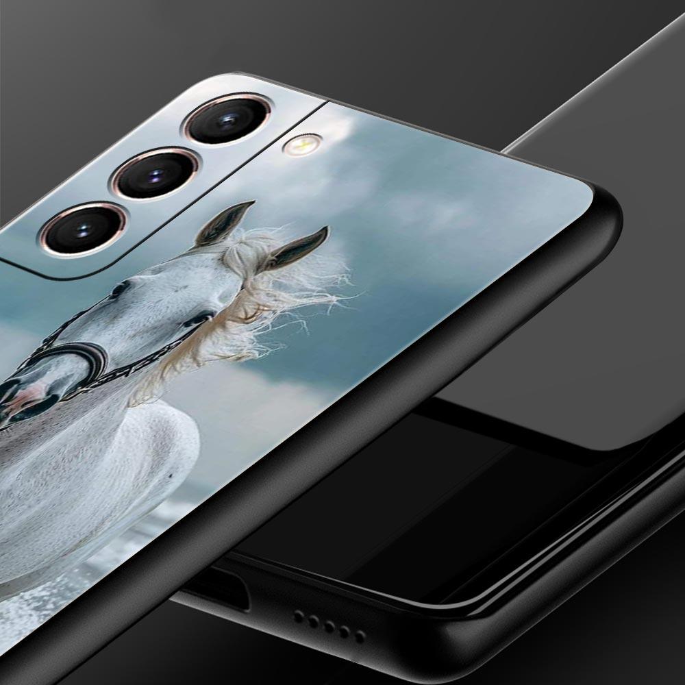 Black White Horses Galloping Phone Case For Samsung Galaxy S26 Ultra S25 Plus S24 FE S23 S22 5G S21 S20 Cover Black Soft