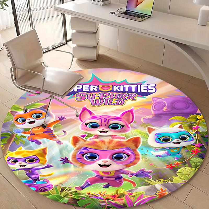 1pc Super Kitties Adventures1 Design Printed Area Round Carpet for Bedroom Living Room Home Decor Rugs Mat Non Slip Mat Rug for Bedside