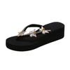 Summer Fashion Rhinestone Ladies Holiday Rubber Sole Beach Wedge Flip Flops
