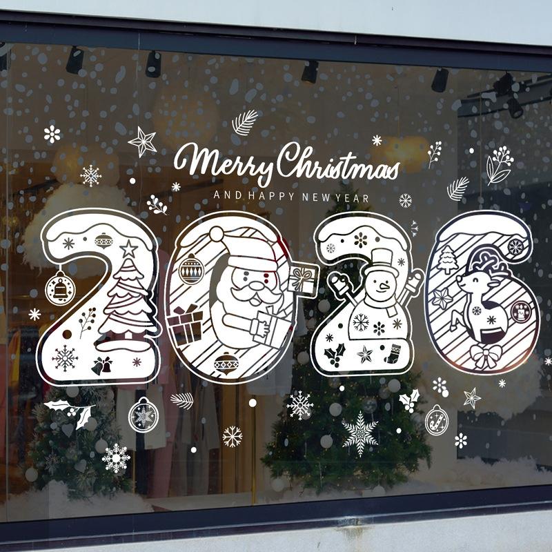 

Merry Christmas Window Stickers 2026 New Year Glass Decals white Santa Claus Snowman Elk wall Sticker Home Decor Xmas Ornaments