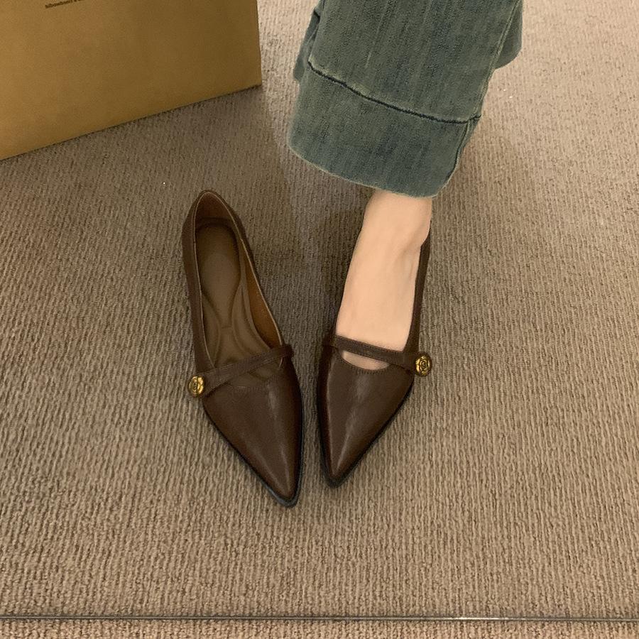 Pointed commuter shallow mouth single shoes women's spring and autumn retro casual thick heel fashion Mary Jane small leather shoes