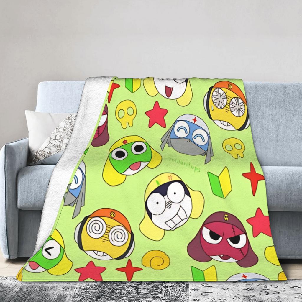 Super Soft Keroro Frog Cartoon Throw Blanket Premium Fleece Flannel Lightweight Bed Blanket Super Cozy Blankets All Season Use