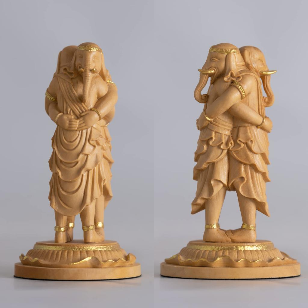 Tiny Buddha Kangiten gold clay Ganesha Buddha Statue Figure Wood Carving Ornament 8.8cm (Wooden Boxwood, finish)_Shoten (GSB Kangiten)