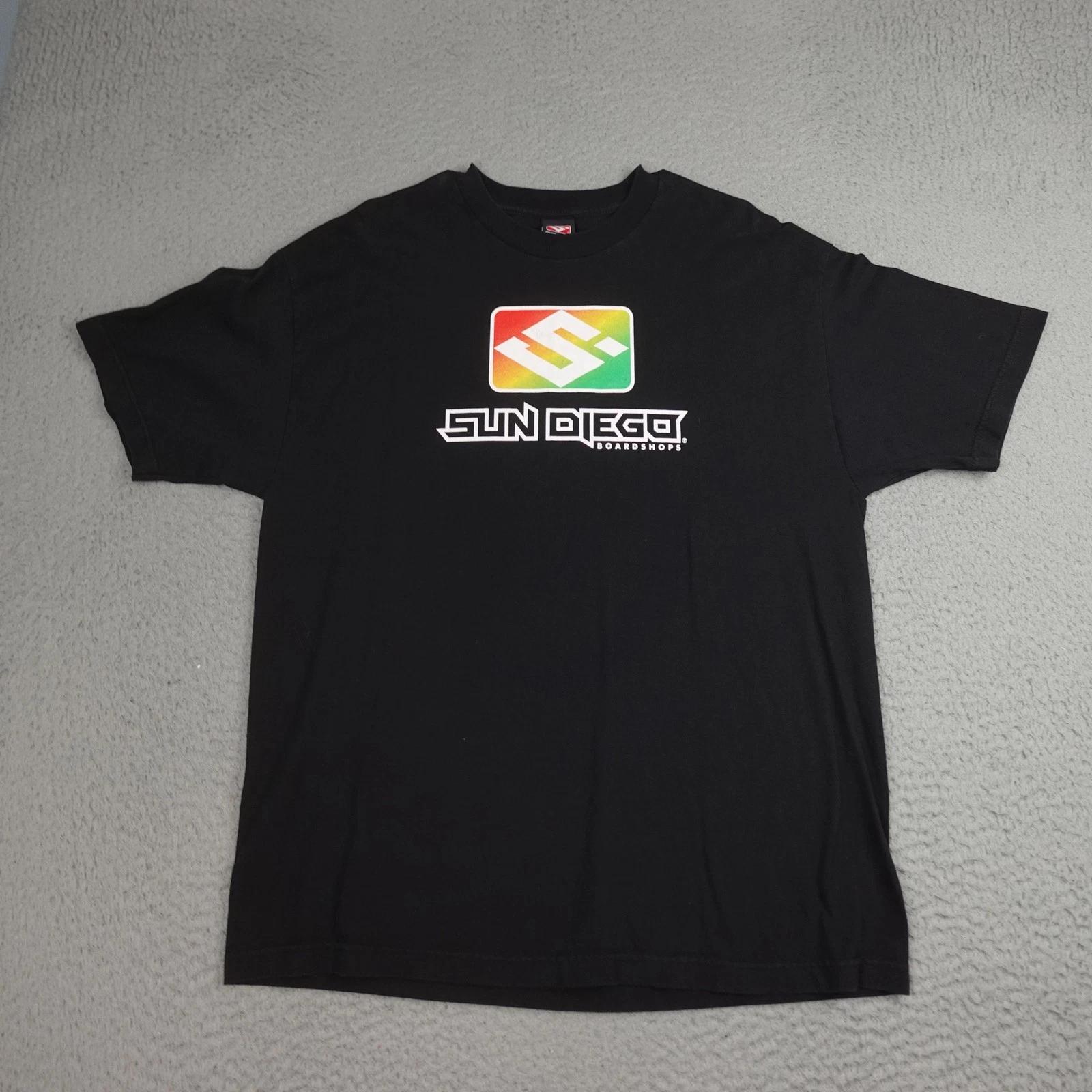 

Vintage Sun Diego Shirt Mens XL Black Boardshops Graphic Logo Skate Surf Cali M