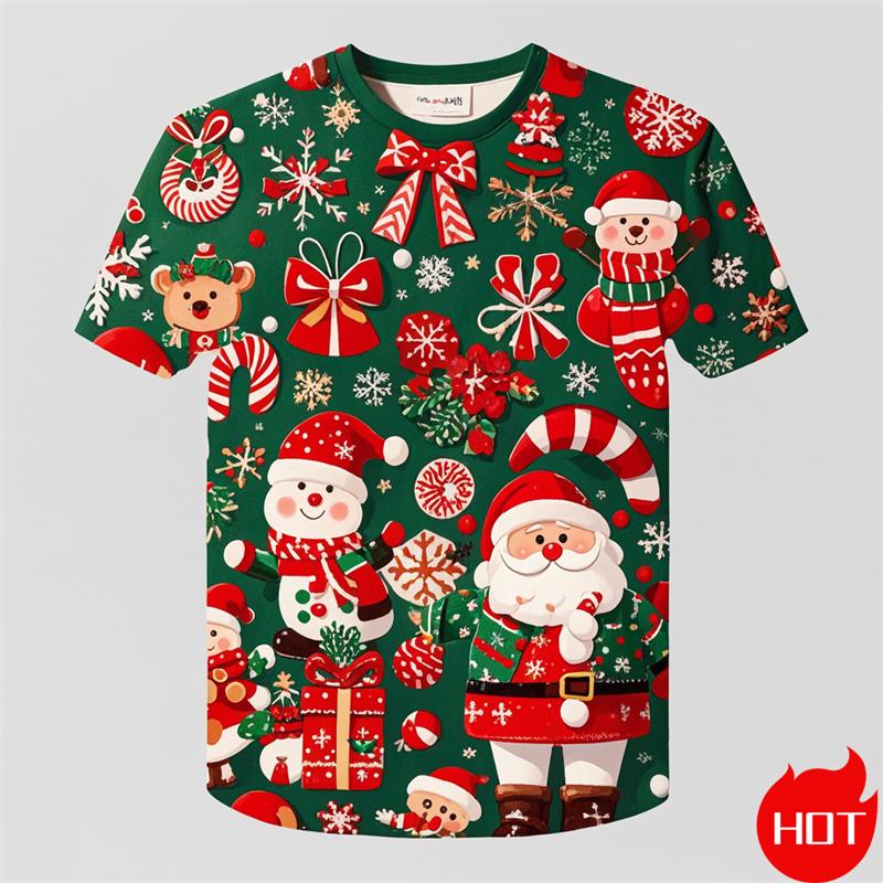 New Fashion 3D Print Happy Christmas Men Casual Short Sleeve