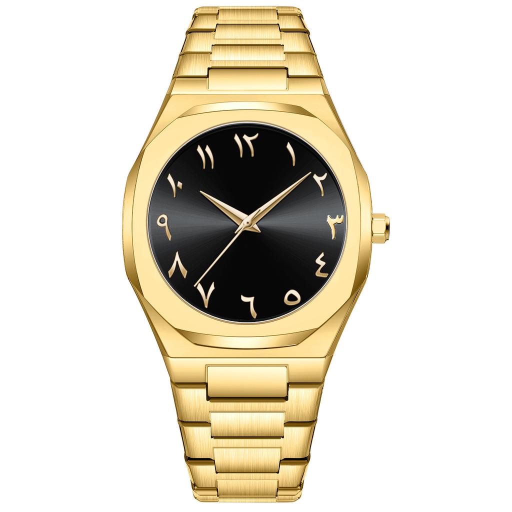 Waterproof Men's Watch Arabic Numeral Alloy Case Stainless Steel Luxury Shiny Black Silver Watch