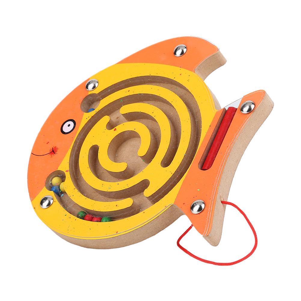 Wooden Magnetic Maze Educational Intellectual Kids Toy Puzzle Game Pen Gift #Yellow Fish