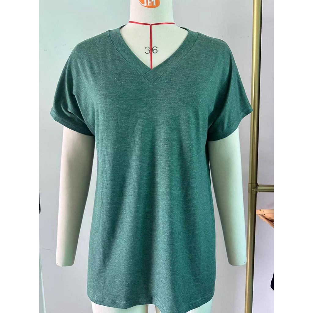 Spring Summer New Women's V Neck Solid Color Loose Short Sleeve T-shirt Top for Leisure New style Leisure Trade