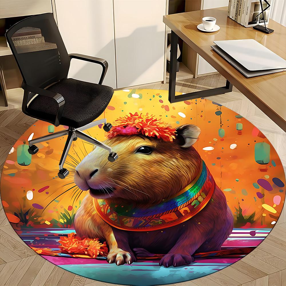 1pc Capybara Festival Office Round Rug, Carpet for Office, Gaming, Lightweight Round Floor Mat yy260205082