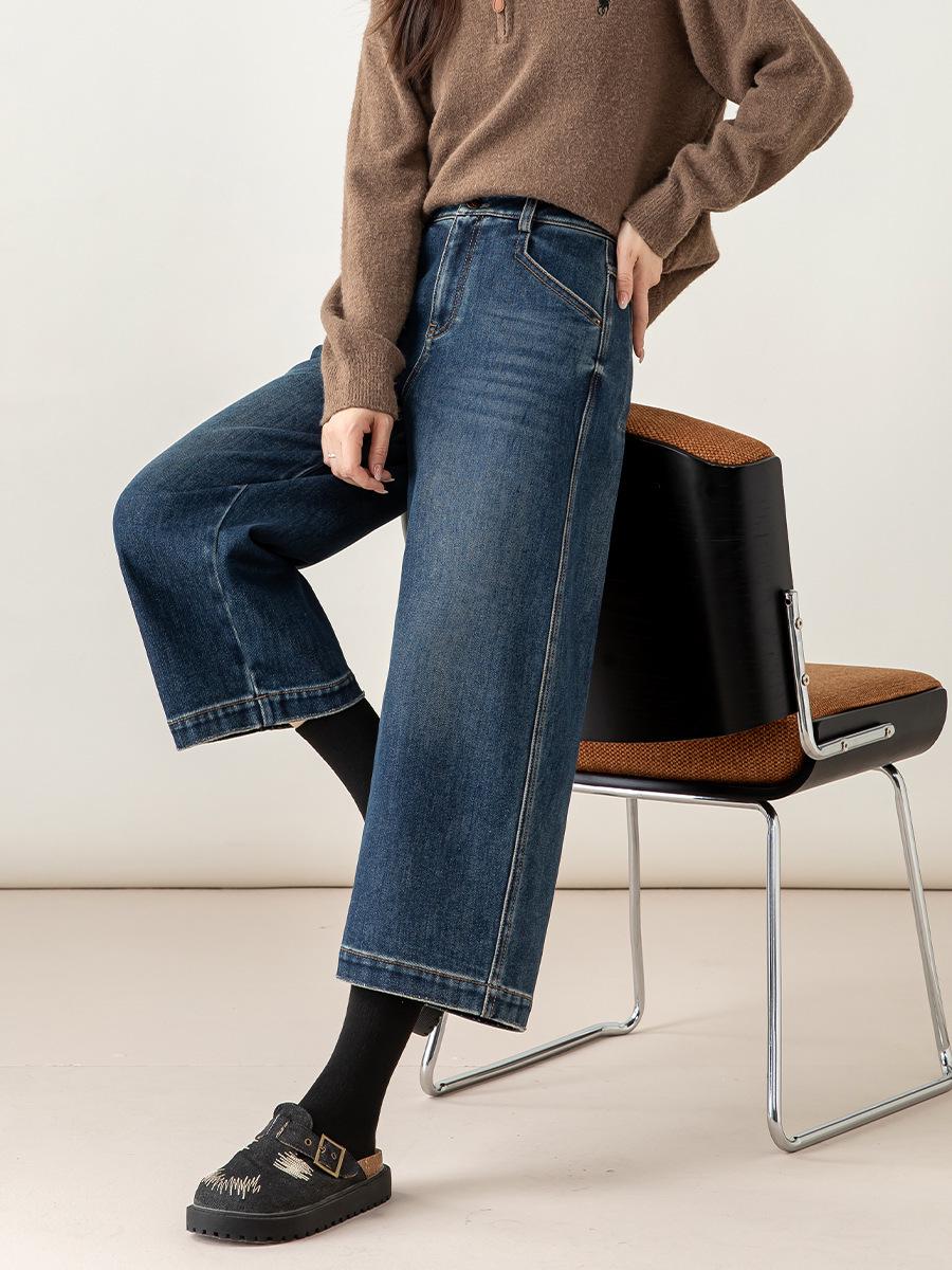 

Guangmei Women s High-Waist Slimming Denim Flocked Balloon Pants - Winter Thickened Petite Straight Crop. 33 синий