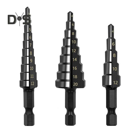 Burghiu treptat de 3 buc. Burghie treptă ascuțită, duritate mare, din oțel de mare viteză, tijă hexagonală, canelură dreaptă, burghie treptă Aprovizionare acasă