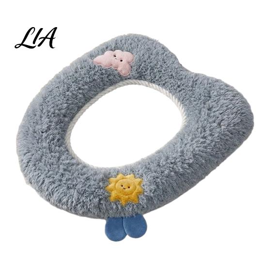 Soft Warm Bathroom Pad Plush Toilet Seat Cover for Autumn Winter, Cute Washable Warmer with Zipper Closure, Universal Fit Thickened Cushion Love/Cloud