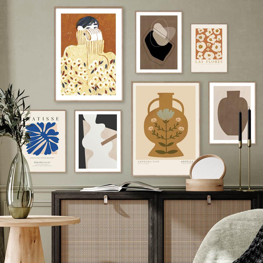 Abstract Lines Girl Vase Leaves Flowers Wall Art Canvas Painting Posters And Prints Hotel Cafe Pictures For Living Room Decor