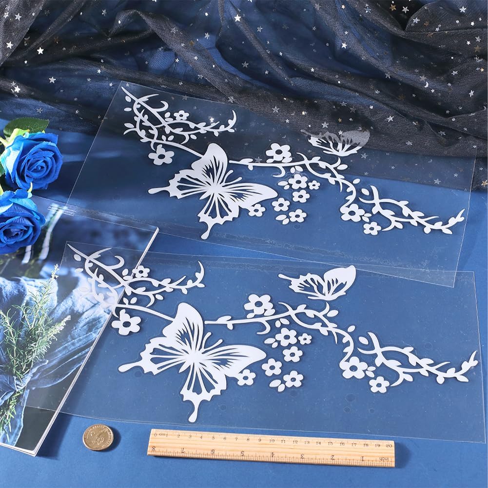 GORGECRAFT 2 Sheet Floral Butterfly Decals Butterflies Kissing Flowers Car Decal Reflective Vinyl Waterproof Sticker Women Car Stickers for Auto