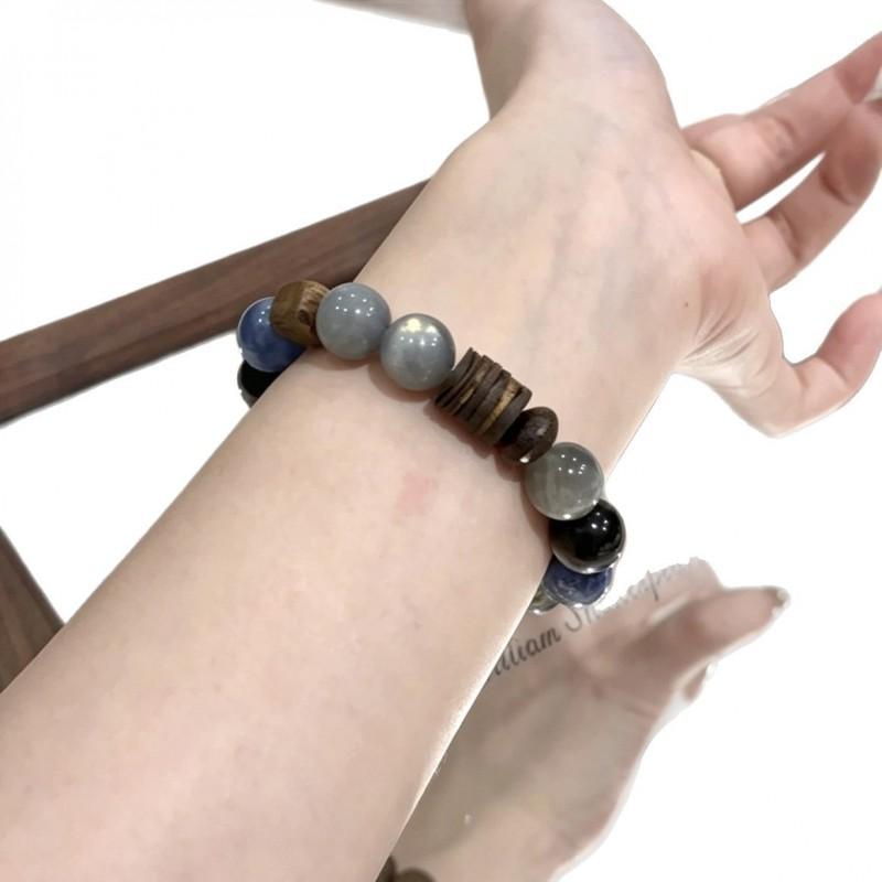 Natural Crystal Sandalwood Beaded Bracelet Retro Minimalist Style Unisex Jewelry