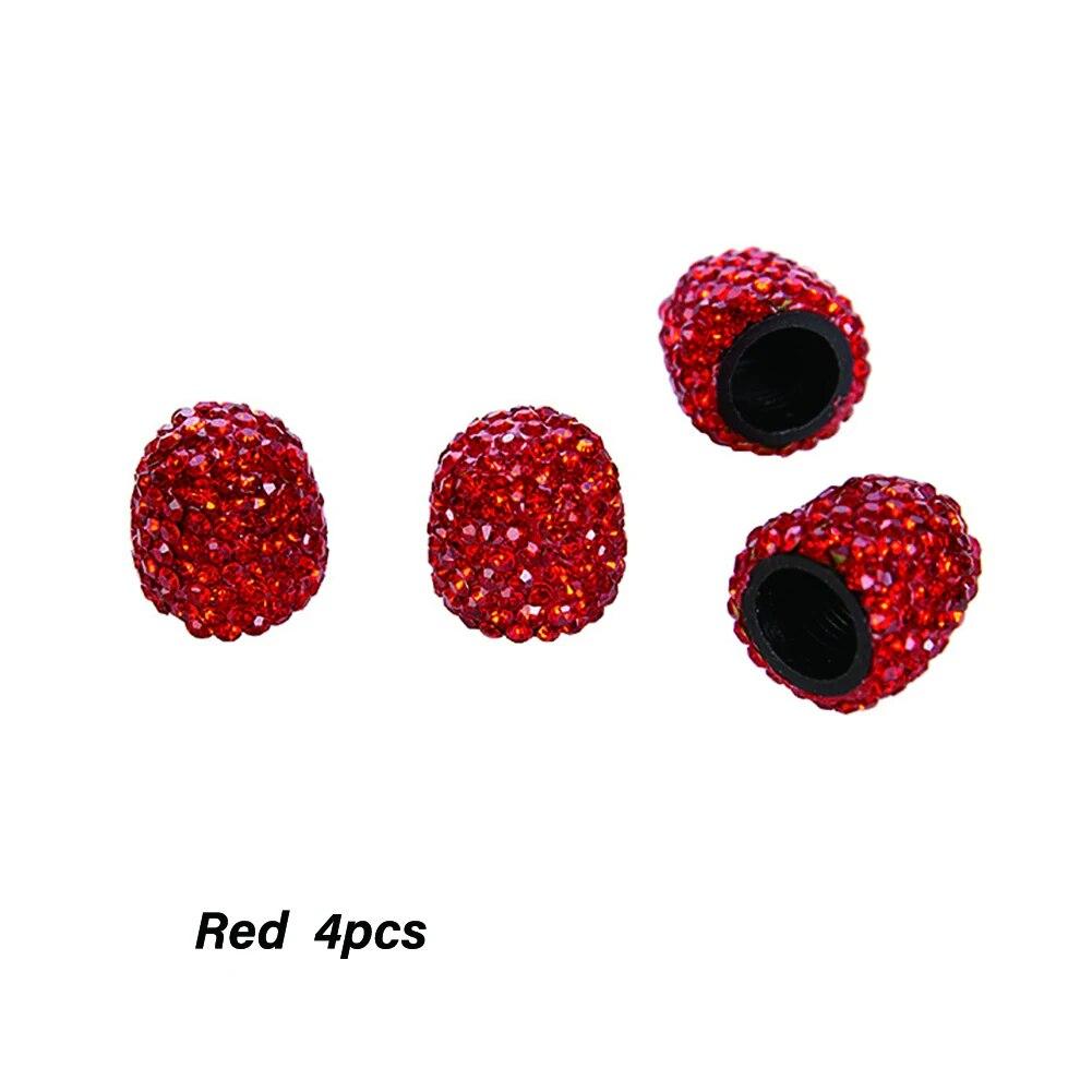 

4PCS Кришталеві кришки клапанів автомобільних шин Сяючі діамантами Пилонепроникні кришки клапанів коліс Автомобільні брелоки Декор Автоаксесуари B Red