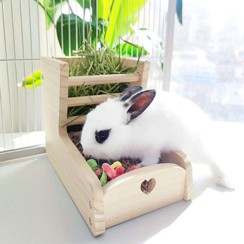 2in1 Wood Feeder Feeding Rack for Rabbit Small Animal Hamster Food Container Cage Feeding Accessories Pet Essential