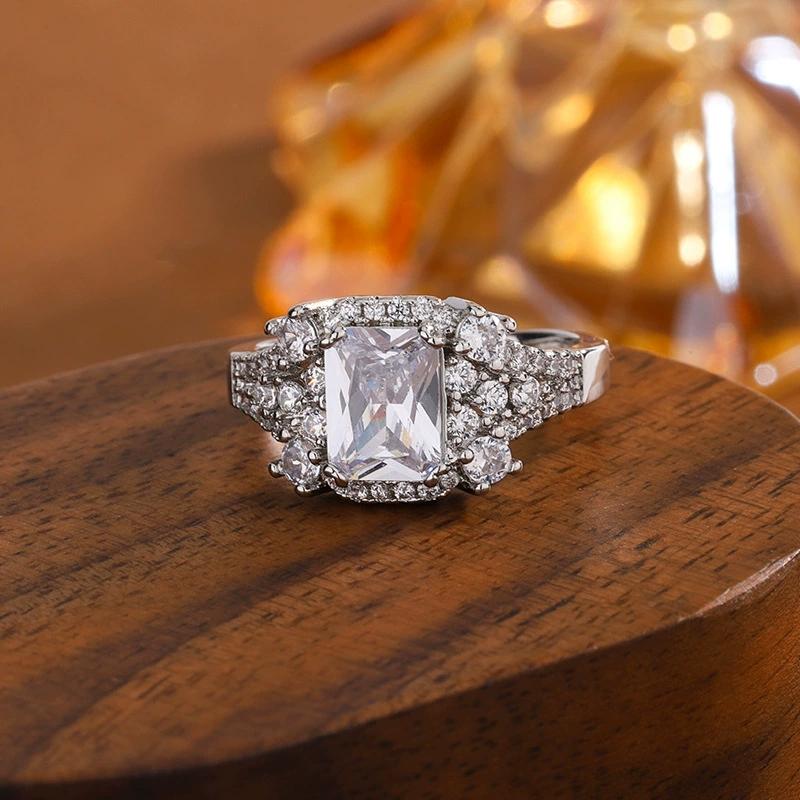 2025 New Luxury Rectangle CZ Princess Designer Engagement  Silver Ring for Women Lady Anniversary Gift  Wholesale