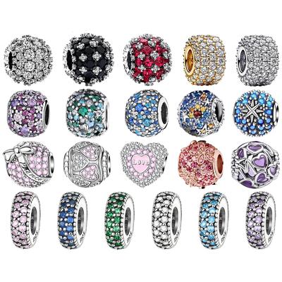 Ciondoli Colorati Full Diamond Cuore di Rame Rosa Fiorito Perline Rotonde Ciondolo Adatto per Braccialetti Originali Collane Gioielli