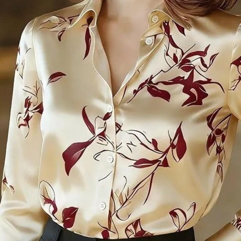 Floral-print satin blouse, perfect for daily wear and business meetings