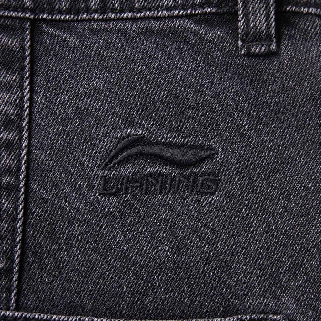 Li Ning Sports Lifestyle Series American Vintage Casual Simple Solid Color Early Spring Straight Leg Jeans Men Jeans Washed-Black AJQV005-1