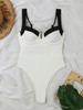 Swimsuit New Women's Contrasting Color Splicing Sexy Fresh Collar One-piece Bikini One-piece High-waisted Swimsuit Conservative