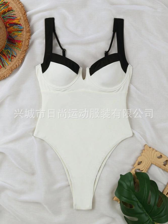 Swimsuit New Women's Contrasting Color Splicing Sexy Fresh Collar One-piece Bikini One-piece High-waisted Swimsuit Conservative