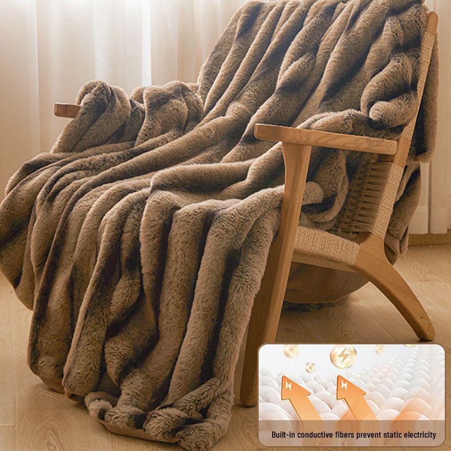 Pătură Groasă de Pluș de Iarnă din Blană de Iepure - Lână Moale Coral pentru Canapă, Pat sau Pui de Somn la Birou