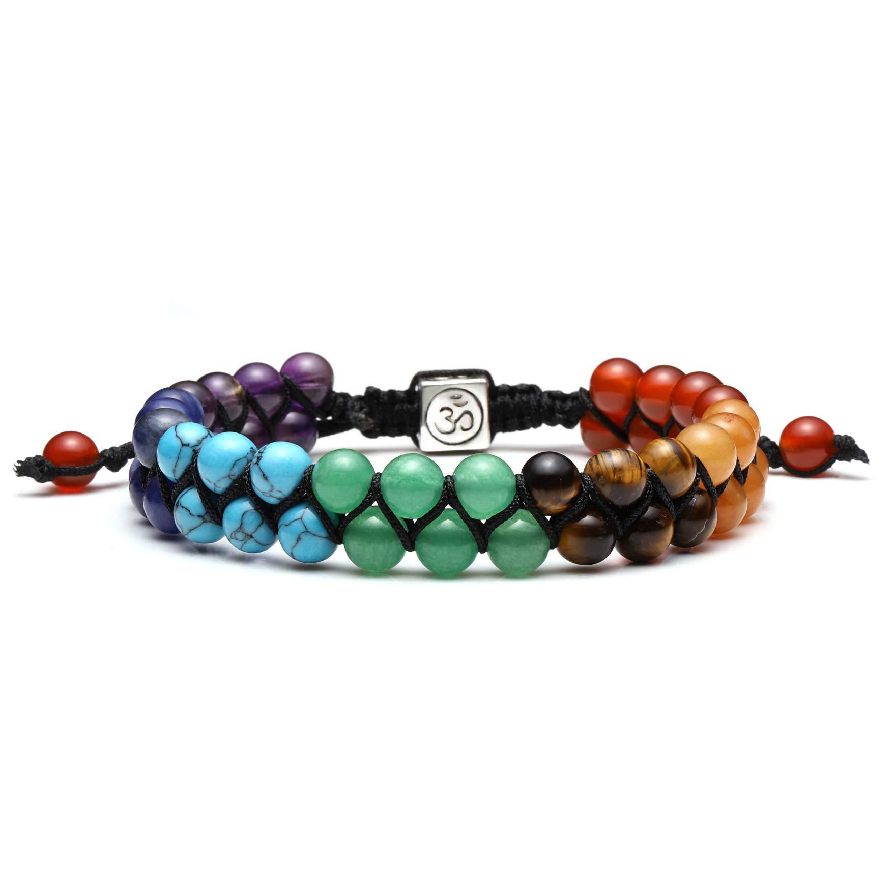 Ladies natural stone colorful bracelet 6mm crystal chalcedony beaded double row bracelet woven double row colorful bracelet