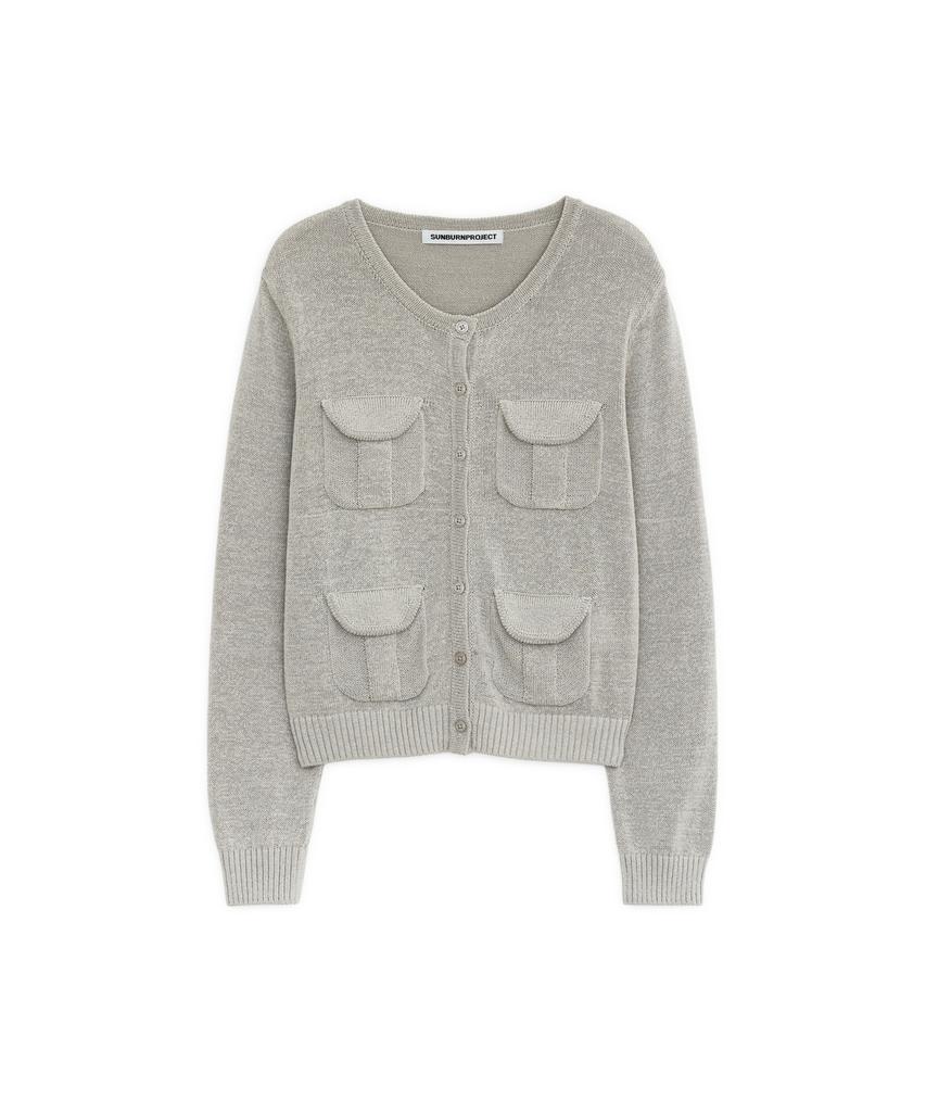 SUNBURNPROJECT Multi Pocket Crop Cardigan, Gray