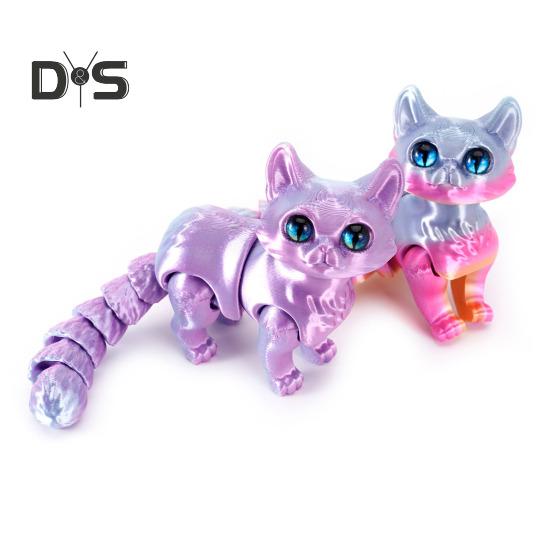 3D-gedruckte Katzenfigur Bewegliche Gelenke Katzenfigur Gelenkiges Tiermodell Spielzeug Heim Büro Bücherregal Schreibtischdekoration Ornament