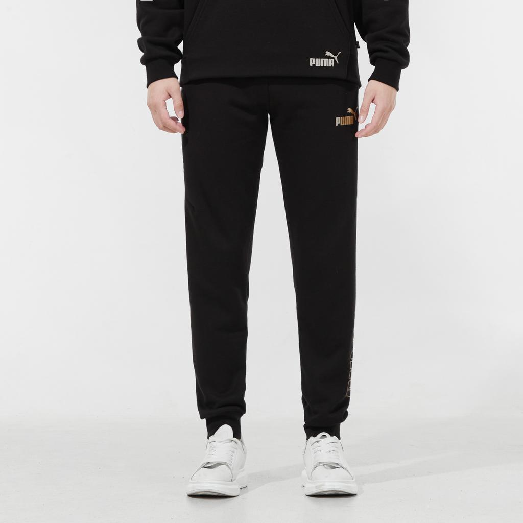 Puma Winterized Fleece-Lined Jogger Sweatpants with Gold Logo Detail Men Bottoms Black 848257-01
