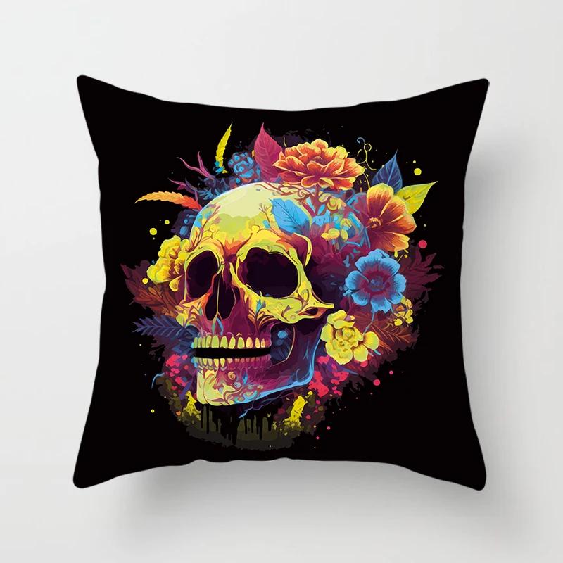 

Colorful Skull Fashion Set Decorative Printing Square Pillowcase Car Sofa Cushion Cover 45*45cm Home Improvement 50x50cm