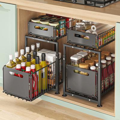 Prateleira de Armazenamento de Cozinha Forte Capacidade de Carga Grande Capacidade Altura Ajustável 2 Níveis Organizador Sob a Pia com Gavetas Deslizantes